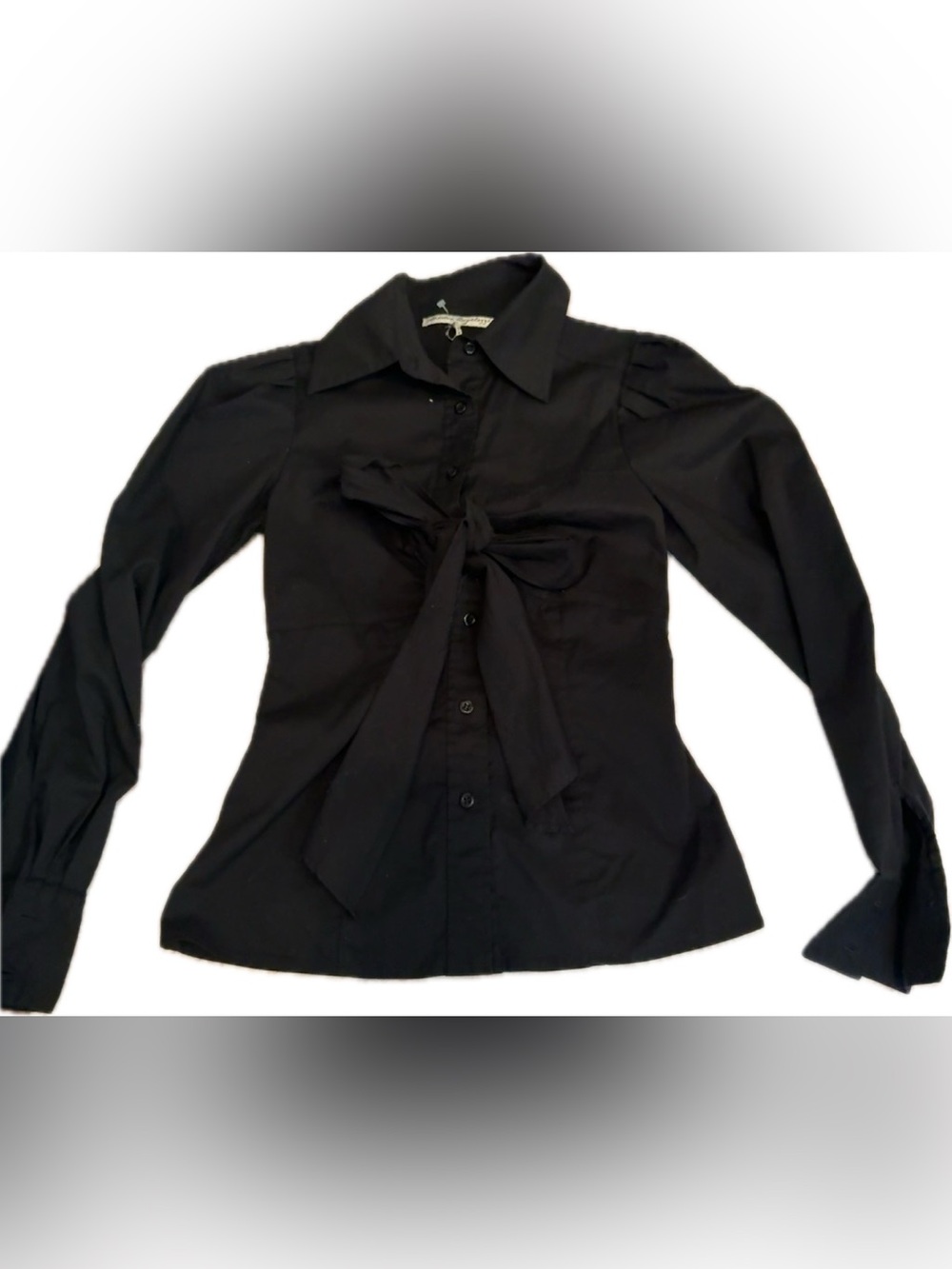 Women's Black Button-Down Tie-Front Blouse
